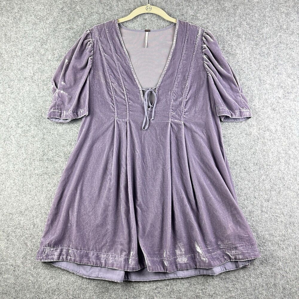 Free People Adelle Velvet Boho Tunic Top Womens XS Purple Feminine Whimsigoth